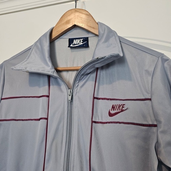 Vintage 80's Nike Track Jacket Womens Size Large Grey Red Full Zip Up Retro - Picture 3 of 10